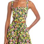 AQUA ‎ Floral Print Crop Top Black Pink Yellow Sleeveless Summer Casual Medium Photo 0