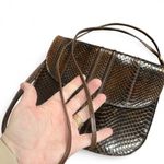 Vintage 70s La Belle snakeskin brown flap closure with split leather strap Photo 5