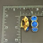 Swavorski Vintage SAL Swarovski Cobalt Blue Bezel Crystal GoldTone Huggie Clip On Earrings Photo 10