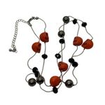 Orange Skull Beaded Necklace Black Faceted Glass Beads Gothic Adjustable 36" Photo 3