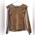 Very J  Spotted Ruffle Sleeve Blouse - Tan and Black Sz medium Photo 0