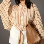 Anthropologie Tie-Front Balloon Sleeve Striped Top Photo 0