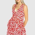 NWT State of Georgia White Red V Neck Ruffle Rara Dress In Red Giraffe sz XS/S Photo 2