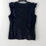 Veronica Beard  Pima Cotton Short Sleeve Ruffle Crew Neck Tee Shirt‎ Black Medium Photo 4