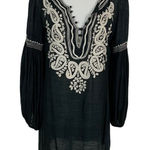 Silk Womens Dress Medium Black Embroidered Long Sleeve 100% Silk Photo 0