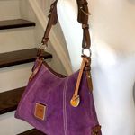 Dooney & Bourke DOONEY BURKE Purple Suede Brown Leather Hobo Shoulder Bag w Dooney Duck HangTag Photo 2
