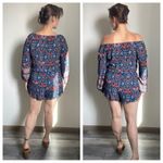 American Eagle  Romper Blue Red Floral Medium Viscose Pockets Vacation Photo 4