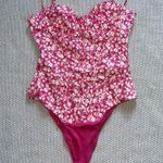 ZARA  Pink White Floral Snap Button Closure One Piece Corset Bodysuit Sz Sm Photo 0