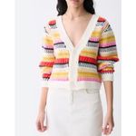 DeLuc Ayden Chunky Knit Crop Cardigan Sweater Striped Size Large Yellow Photo 1