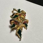 Christmas Bells With Enamel Holly Berries Holiday Brooch Pin NWOT Gold Photo 0
