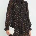 Anthropologie OPT Lluvia Dress-Black/Metallic Gold smocked dress Photo 0