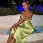 ZARA Dress Lime Green Satin Effect Maxi Midi Wedding Party Date Coctail Photo 5