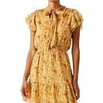 Hayden Los Angeles Womens Yellow Floral Tie-Collar High Neck Ruffle Dress Medium Photo 0