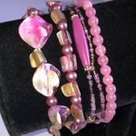 Lot of 5 Pink Purple Shell Beaded Boho Stretchy Bracelets Photo 0