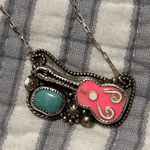 Turquoise/Pink Guitar Silver Necklace Photo 0