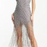 ASOS NEW NWT  Design Halter Crystal Embellished Fringe Dress In Silver Photo 0