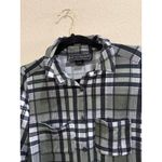 Polly Esther Women's Plaid Flannel Button Down Shirt Top Green Black White Photo 1