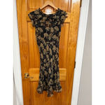 Polo Ralph Lauren Silk Floral Ruffle Midi Dress Black Beige 10 Romantic Boho Photo 2