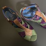 LAZIO COLLEZIONE Leather Green Purple Brown Bubba 2.5” Wedges $195 EUC 6.5 Photo 4