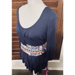 Anthropologie A Common Thread Blouse Obi Patchwork Belt Sash Boho Navy Blue Top Size M Photo 2
