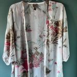 Chicos Easywear 2 Open Front Cardigan White Floral Kimono Cottagecore Romantic Size L Photo 0