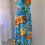 Vintage Y2K Tropical Hawaiian Print Lightweight Scoop Neck Sleeveless Maxi Dress Blue Size XS Photo 2