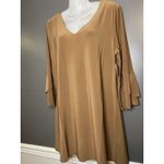 Tango Mango Dress Womens Large Brown 3/4 Bell Sleeve V Neck Tunic Solid Photo 2