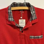 COOFANDY BRAND RED POLO SHIRT 3 BUTTONS DOWN CENTER GREY RED WHITE PLAID ACCENTS Photo 6