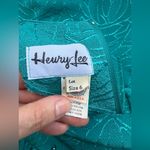 Vintage 80s Henry Lee teal floral monochrome fitted long sleeve dress, size 6 Blue Photo 12