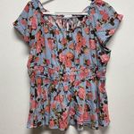 Torrid  Size 1 Blue Tank Top Blouse Pink Floral V Neck Baby doll Top Photo 0