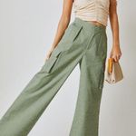 Anthropologie Avec Les Filles Green Floral Wide Leg Cargo Pants Womens Large Photo 0