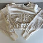 EXPRESS  Ivory Cream Satin Long Sleeve Cropped Shoulder Pad Blouse Top Size Small Photo 7