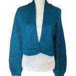 Handmade Womens Handcrafted Chunky Knit Crop Sweater Size M Open Front Turquoise Size M Photo 0