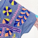 Lulalife Cotton Blue Colorful Embroidered Mini Short Sleeve Summer Dress Size XS Photo 3