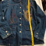 Unique 2000s Y2K Navy blue Embroidered jean denim fitted jacket floral leaf design #boho #hippie #indie #western Excellent condition, measurements in pics 100% cotton Size L Photo 7