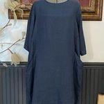 BECASA 100% Linen Slate Blue Lagenlook Box Dress Photo 0