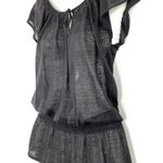 Theory Brown Linen Silk Top Elastic Peplum Waist Keyhole Tie Front Size Small Photo 2