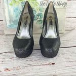 Dereon Metallic Glitter Platform Pumps Black 7 Stiletto Black Photo 4
