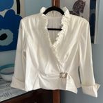XScape  by Joanna Chen White Faux Wrap Ruffle Blouse w/ Rhinestone Buckle 8 Photo 1