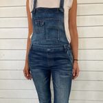 Free People Milo Washed Denim Overalls Dark Wash Distressed 5 Pocket Sz 26 Photo 5
