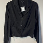 Pleione  Women's Black Button-Down Shirt w/ Smocked Waist - Large - NWT Photo 0