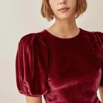 Reformation  Livia Velvet Silk Dress Puff Sleeves Crimson Red Size 0 Photo 5
