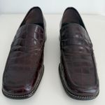 Vintage Nino Cerruti Loafers Womens 6 Croc Embossed Leather Square Toe Oxblood Black Photo 5