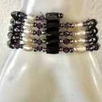Hematite purple beaded pearl beaded wrap bracelet Gray Photo 2