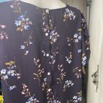 Premise Woman Blouse Size 2X Navy Floral Chiffon Short Sleeve Button Spring Photo 3
