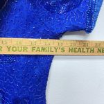 VTG Sassy Doll Bead Silk Dress Padded Shoulder Sequin Y2k Floral Cocktail Party Blue Photo 10