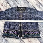 Vintage 2001 Icelandic Design 100% Wool Women's Blue Patterned Sweater Jacket Size L Photo 9
