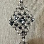 White House | Black Market Long Silvertone Pendant Necklace with Gray Stones & Tas Photo 3