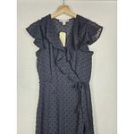 Monteau  Womens‎ Dress Sz S Faux Wrap Swiss Dot Flutter Sleeve Ruffle Black Midi Photo 2