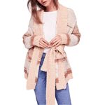 Free People  Cozy Cabin Chunky Knit Boho Ivory Peach Cardigan Sweater Oversized X Photo 8